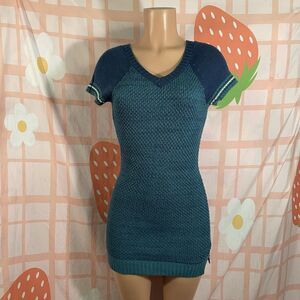 Y2k Made For Me To Look Amazing Sweater  Teal Blue Mini Dress Sz Medium Juniors